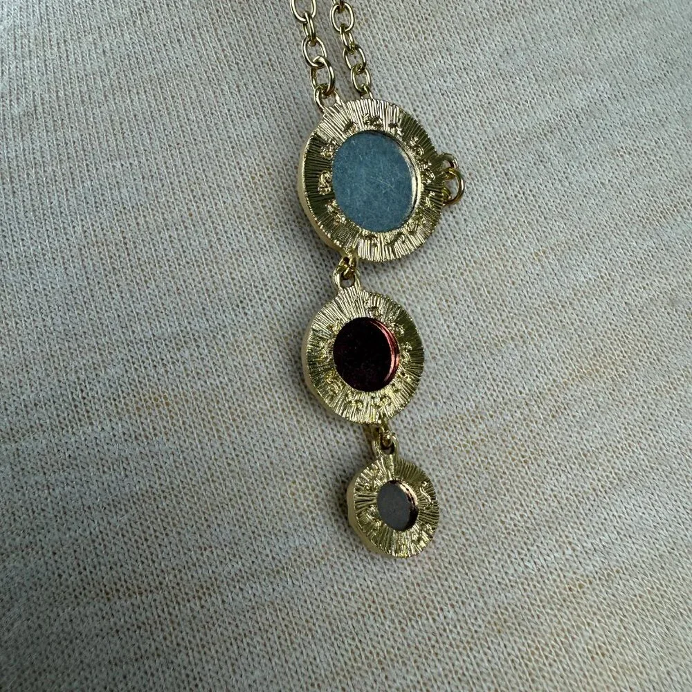Red Acrylic Drop Gold Tone Chain Necklace 18